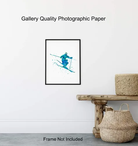 Miniatura 8 de Impresión artística de pared de acuarela de esquí, foto sin marco de 8 x 10 pulgadas, gran regalo para esquiadores y snowboarders, decoración