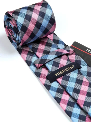 Miniatura 24 de HISDERN Conjunto de corbata a cuadros a cuadros pañuelo tejido clásico formal para hombre corbata y bolsillo cuadrado