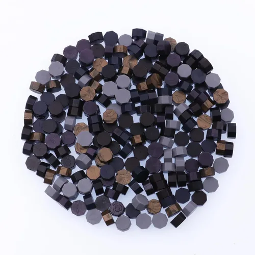 Miniatura 5 de 600 cuentas de sellado de cera, cuentas de cera de sellado negro para sello de cera, juego de cuentas de sellado de cera de oro antiguo con 6