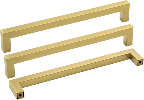 Miniatura 16 de Goldenwarm Paquete de 10 manijas cuadradas de bronce champán de 3 pulgadas (2.992 in) para armarios de cocina, armarios, aparadores y accesorios