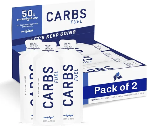Miniatura 9 de Gel de Energía Carbs Fuel 50g (Paquete de 18) + Mezcla para Bebida Deportiva 1000g 1900g de Carbohidratos Gel de 50g para Correr y Porción