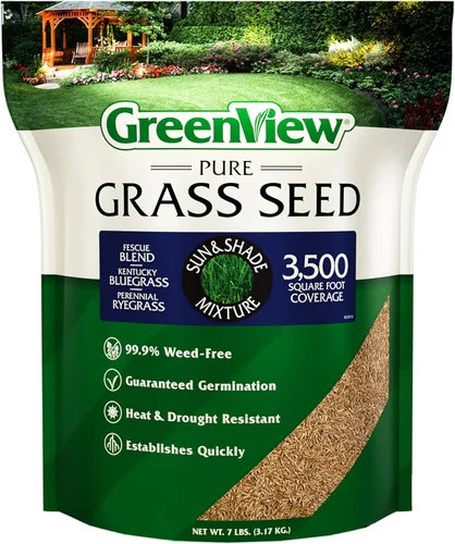 GreenView Mezcla de semillas de hierba pura para sol y sombra, bolsa de 7 libras. Cubre hasta 3,500 pies cuadrados.