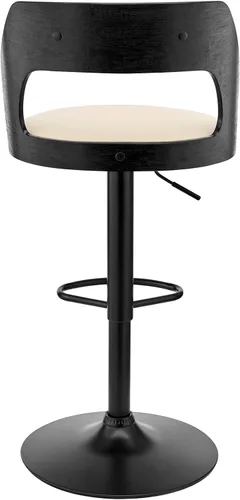 Miniatura 7 de Armen Living Paulo Taburete giratorio ajustable de piel sintética y madera negra con base negra Crema/Negro