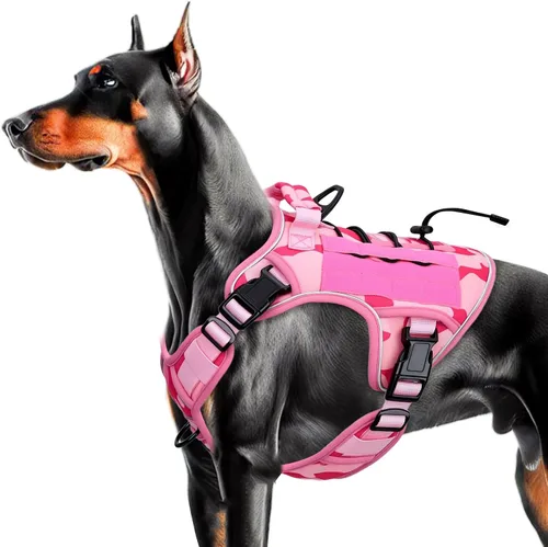 Miniatura 29 de Arnés táctico para perros grandes, chaleco reflectante ajustable sin tirones con sistema Molle, control de grado militar K9 para entrenamiento