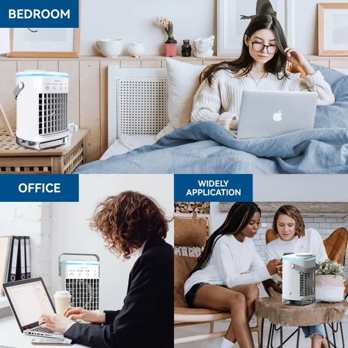 Miniatura 8 de Aire acondicionado portátil, enfriador de aire evaporativo personal con 4 velocidades de viento y luz LED, relleno superior de 23.7 fl oz, mini aire