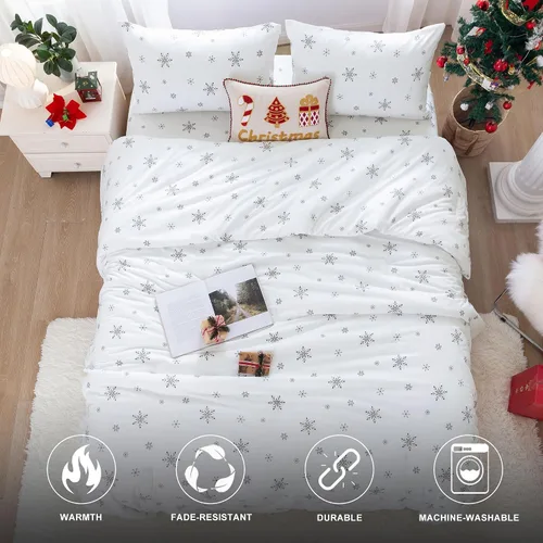 Miniatura 2 de COTTEBED Edredón Navideño de Copos de Nieve Tamaño Queen, Juego de Edredón de Invierno Blanco Nevado de Tamaño Completo, Alternativa de Plumón