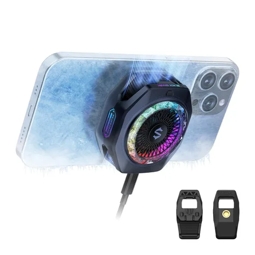 Black Shark Enfriador Magnético para Teléfono 5 Pro - 18 LEDs RGB Direccionables, Agarre Desmontable, Ventilador de Enfriamiento Termostático