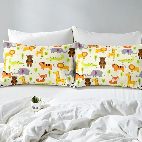 Miniatura 4 de Erosebridal Juego de sábanas de animales de la selva para niñas y niños, juego de sábanas de safari salvaje con diseño de elefante, oso, tigre