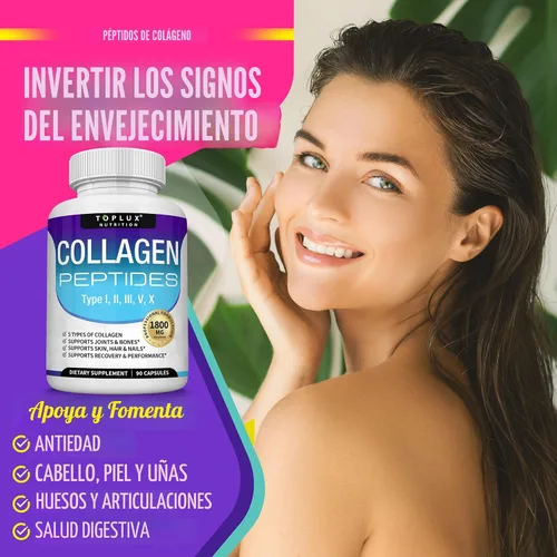 Miniatura 3 de Toplux Complejo de péptidos de colágeno múltiple de 1800 mg - Complejo tipo I, II, III, V, X Complejo de colágeno premium para una mejor piel y One