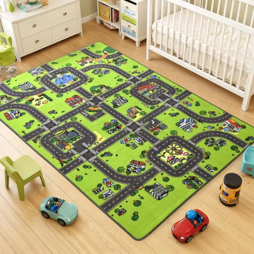 Miniatura 4 de Terrug Alfombra infantil para sala de juegos, antideslizante, lavable, mapa educativo de la ciudad para el aula, alfombra