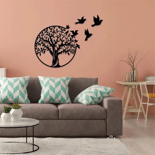 Miniatura 5 de 40cm Metal Tree of Life Wall Art - 3 Flying Birds Wall Sculpture - Indoor and Outdoor Home Bedroom Decorations, Modern Round Wall Decor,Black