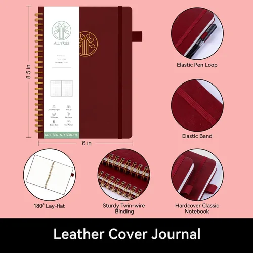 Miniatura 5 de Alltree Cuaderno de cuadrícula de puntos en espiral, cuaderno de papel punteado para el trabajo, tamaño mediano A5, cuaderno en espiral con lazo