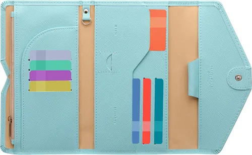 Miniatura 53 de Zoppen - Billetera de viaje con bloqueo RFID multiusos (Ver.4) Portatarjetas de pasaporte y vacunas, organizador de documentos de tres pliegues