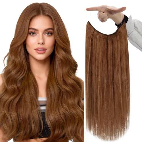 Miniatura 30 de Fshine - Extensiones de cabello humano con clip, de 16 pulgadas, con clip, color marrón chocolate, mezcla de rubio caramelo, extensiones de cabello
