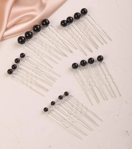 Miniatura 6 de Xerling 20 horquillas para el pelo de perlas negras, accesorios vintage para el cabello para niñas, tocados bohemios y mujeres (negro)