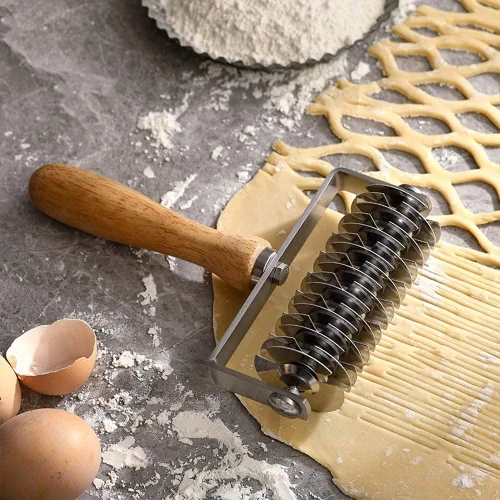 Miniatura 8 de Rodillo de acero inoxidable para masa de celosía Pizza Roller Cutter Cocina Herramientas para hornear Amarillo-2