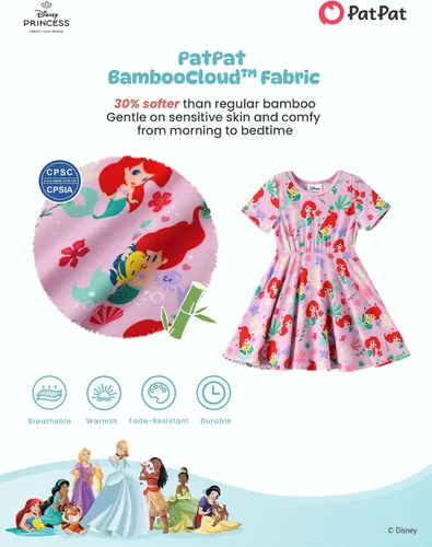 Miniatura 4 de Disney Vestidos de princesa Frozen Stitch Minnie para niña, paquete de 2 unidades, manga corta con volantes, suave de viscosa de bambú, traje