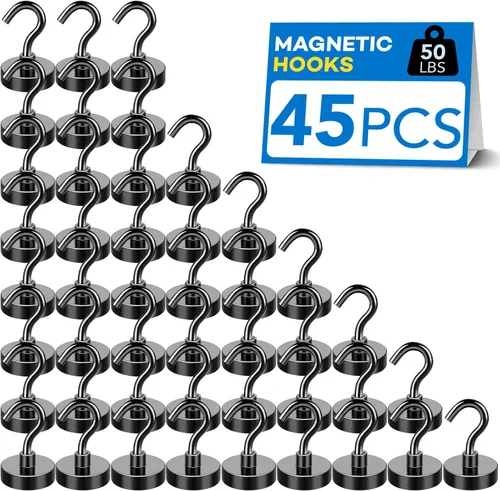 Miniatura 15 de LOVIMAG - Ganchos magnéticos, imanes de 30 libras con ganchos para crucero, ganchos magnéticos negros para colgar, refrigerador, aula, nevera