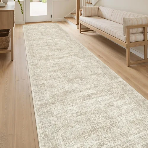 Miniatura 3 de Alfombra de pasillo Soalmost 2'6" x 10' lavable, alfombra antideslizante para cocina, baño, lavandería, alfombras vintage ultra delgadas para Beige