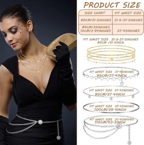 Miniatura 3 de JenPen 8 unidades de cadena de vientre ajustable para verano, playa, bikini, cuentas de cintura bohemia para mujeres y adultos, cadena de cuerpo