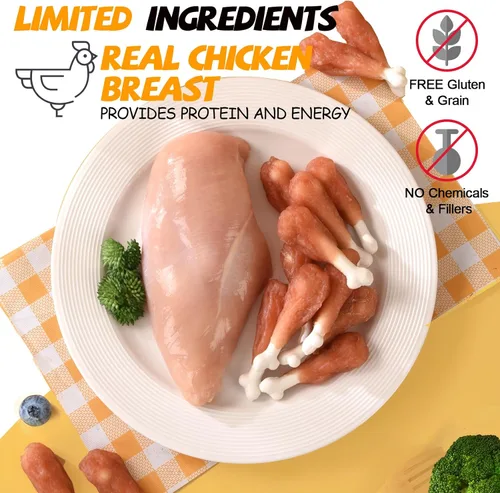Miniatura 2 de Golosinas para perros masticables sin cuero crudo Real pollo hueso calcio bocados, dientes limpios aliento fresco golosinas de entrenamiento