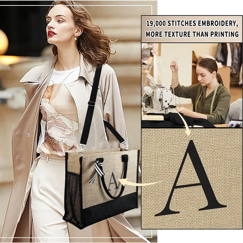 Miniatura 2 de YOOLIFE Regalos de Navidad para mujeres, bolsa de yute con inicial y bolsa de maquillaje, regalos de cumpleaños para mujeres, mamá, esposa