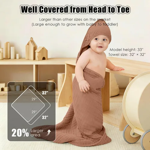 Miniatura 2 de Sunny zzzZZ Toallas de baño de muselina con capucha para bebé, paquete de 3 toallas 100% algodón suaves de baja saturación pastel, incluyendo blanco
