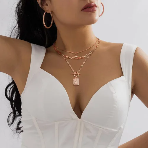 Miniatura 3 de MJartoria Collares con inicial en capas para mujer, a la moda, chapado en oro de 14 quilates, gargantilla de estrella simple, collar con dije