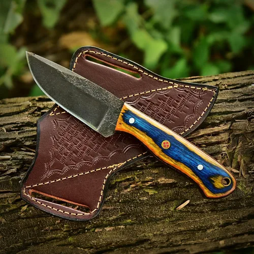Miniatura 6 de Cuchillo de caza hecho a mano de hoja fija de espiga completa - Cuchillos Scandi de supervivencia al aire libre de acero 1095 para bushcraft, Madera