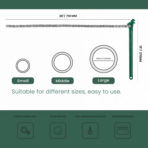 Miniatura 5 de Llave de cadena resistente de 15 pulgadas para semirremolque, llave inglesa de trinquete ajustable para filtro de aceite para accesorios de tubería