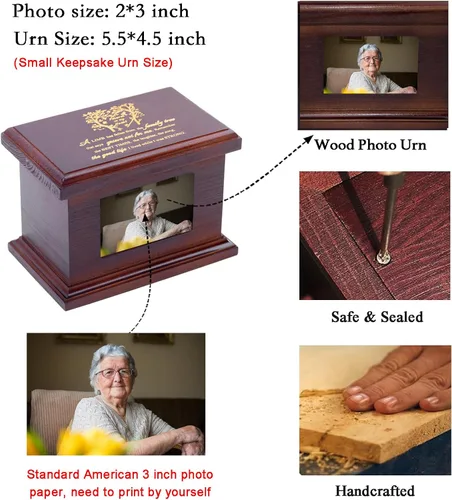 Miniatura 4 de Urnas Pequeñas de Madera de 5.5 Pulgadas para Cenizas, Urnas Memoriales Funerarias con Marco para Fotos, Urnas Pequeñas de Recuerdo, Cajas y Ataúdes