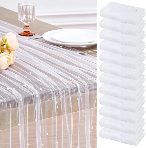 Miniatura 33 de LuoluoHouse Camino de Mesa de Perla para Centros de Mesa de Boda: Camino de Mesa de Perla de 10 pies, Decoración de Mesa de 29x120 Pulgadas de Tul