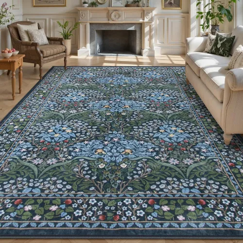 Miniatura 19 de Lahome Tapete floral lavable, suave, para entrada y cocina, 2 x 3 pies, antideslizante, bohemio, ultradelgado, fácil de limpiar, para interior, Azul