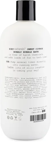 Miniatura 5 de Zoey Naturals - Baño de burbujas de cítricos dulces para niños y bebés, jabón orgánico sin lágrimas, no tóxico para niños con aloe hidratante