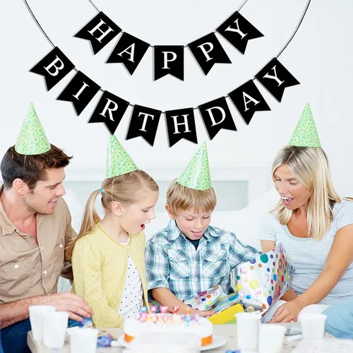 Miniatura 5 de Pancarta de Feliz Cumpleaños, Decoraciones Negras de Feliz Cumpleaños Letrero de Cumpleaños para Decoración de Fondo de Fiesta de Cumpleaños