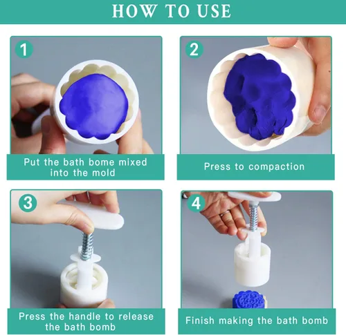 Miniatura 5 de Kit de moldes para bombas de baño, 2 piezas, prensa de bombas de baño con 12 sellos para hacer bricolaje bomba de baño, herramienta de pastel de luna