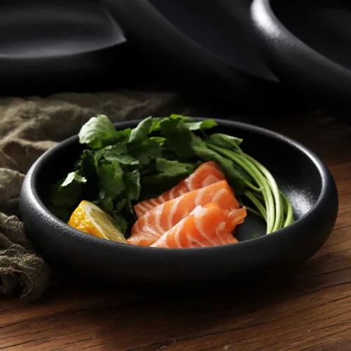 Miniatura 3 de Uaral Juego de platos de ensalada japonesa, platos y cuencos negros, juego de platos negros de cerámica, juego de platos de aperitivo de 4, 5.5