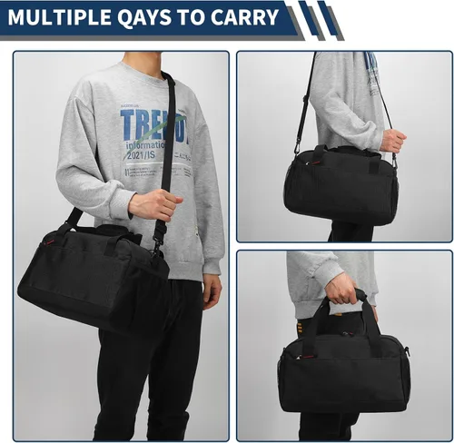 Miniatura 7 de Pequeña bolsa de gimnasio con bolsillo para artículos húmedos, mini bolsa de lona de 14 pulgadas para hombres y mujeres, bolsa de transporte ligera