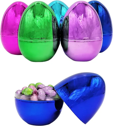 Miniatura 6 de Chochkees Huevos de Pascua metálicos jumbo, huevos de plástico coloridos, se mantienen verticales, perfectos para la caza de huevos, huevo sorpresa