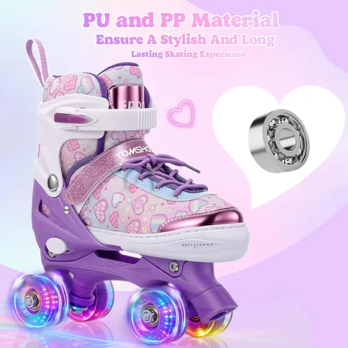 Miniatura 4 de TOMSHOO Patines de ruedas para niños y niñas de 3 a 5, 5 a 8, 6 a 12, 4 tamaños, patines ajustables con ruedas iluminadas, para regalo de cumpleaños