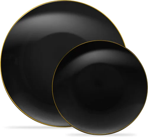 Miniatura 10 de Plasticpro - Juego de platos combinados de 32 piezas que incluye platos de 16 a 7 pulgadas y platos negros de 16 a 10 pulgadas con borde plateado