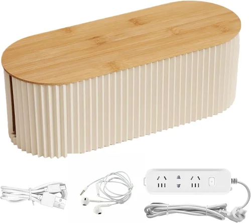 Miniatura 10 de Caja de organización de cables con tapa de madera Caja organizadora de cables grande para ocultar la regleta de alimentación y debajo