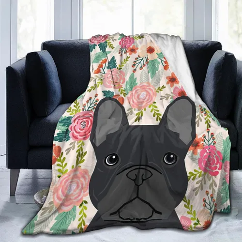Miniatura 9 de HAZIMCS Manta de franela de felpa de forro polar, diseño floral de bulldog francés, lindo regalo para mascotas, razas de perro, para sillón