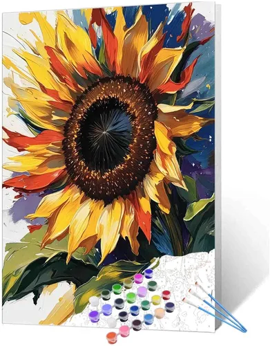 Miniatura 16 de Pintura al óleo DIY pintar por números para adultos principiante flores amarillas pintura por números antiestrés pintura digital al óleo, pintura
