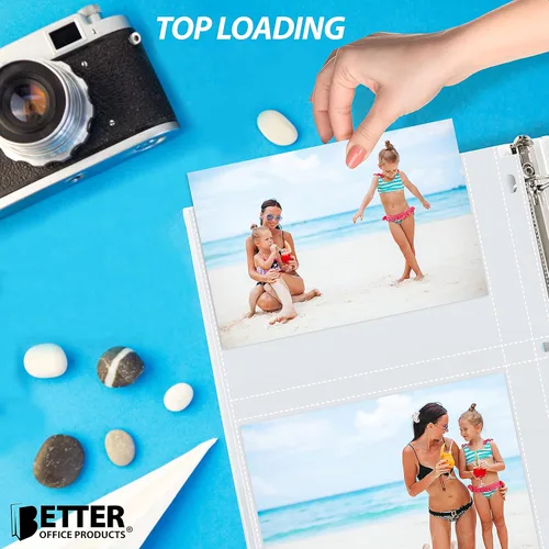Miniatura 4 de Better Office Products Hojas de repuesto para álbum de fotos, 5 x 7 pulgadas, pesadas, de 3 anillos transparentes de diamante, 200 fotos en total