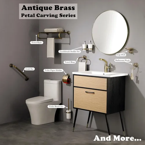 Miniatura 6 de Barra de Toallas de Latón Antiguo para Montaje en Pared, Soporte de Barra de Toallas de Baño de 24 pulgadas, Accesorios de Baño Decorativos Dorados