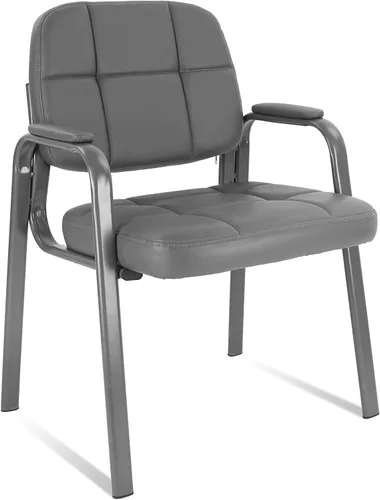 Miniatura 21 de CLATINA Silla de recepción de oficina con reposabrazos acolchado de cuero regenerado, silla ergonómica para sala de espera, vestíbulo, reunión, Negro