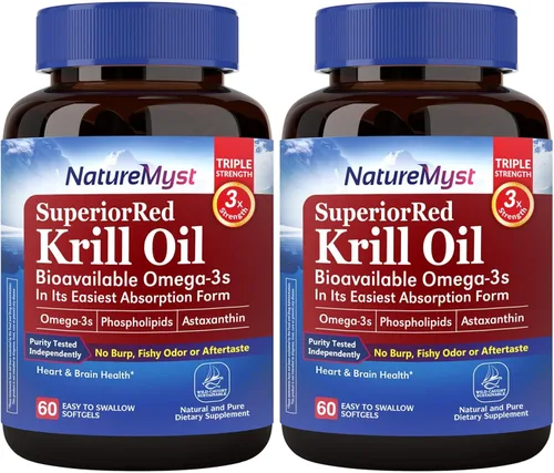 Aceite de krill 1000 mg cápsulas blandas, aceite de krill omega-3, EPA, DHA, astaxantina y fosfolípidos, 60 unidades (paquete de 2), sin OMG, sin