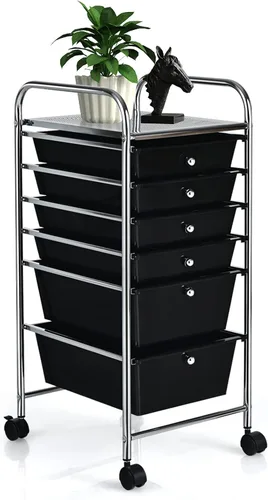 Miniatura 35 de COSTWAY Carrito de almacenamiento rodante con 4 cajones, carrito de almacenamiento de plástico y organizador con 4 cajones extraíbles, carrito