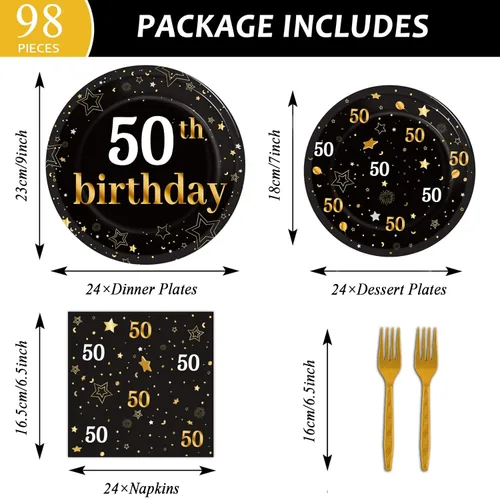 Miniatura 4 de Suministros para fiesta de cumpleaños de 50 años, platos, servilletas, manteles para hombres de 50 años, decoraciones de cumpleaños de 50 años
